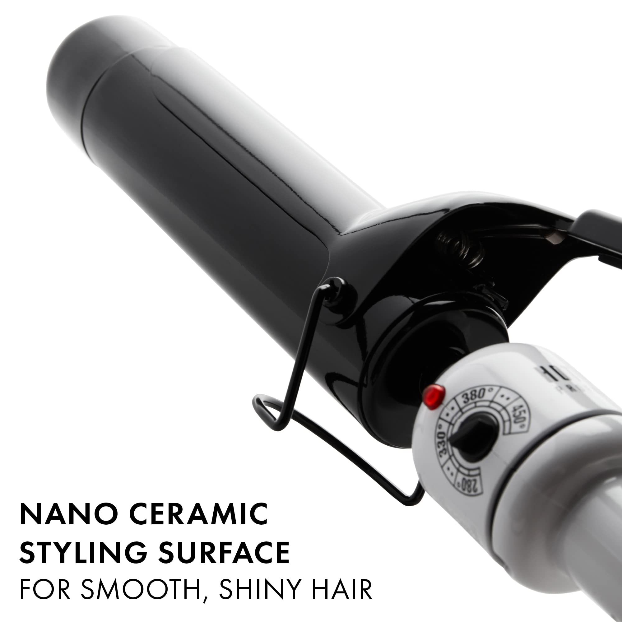 Foldaway stand on HOT TOOLS Pro Artist Nano Ceramic Curling Iron/Wand keeps it ready on the vanity.