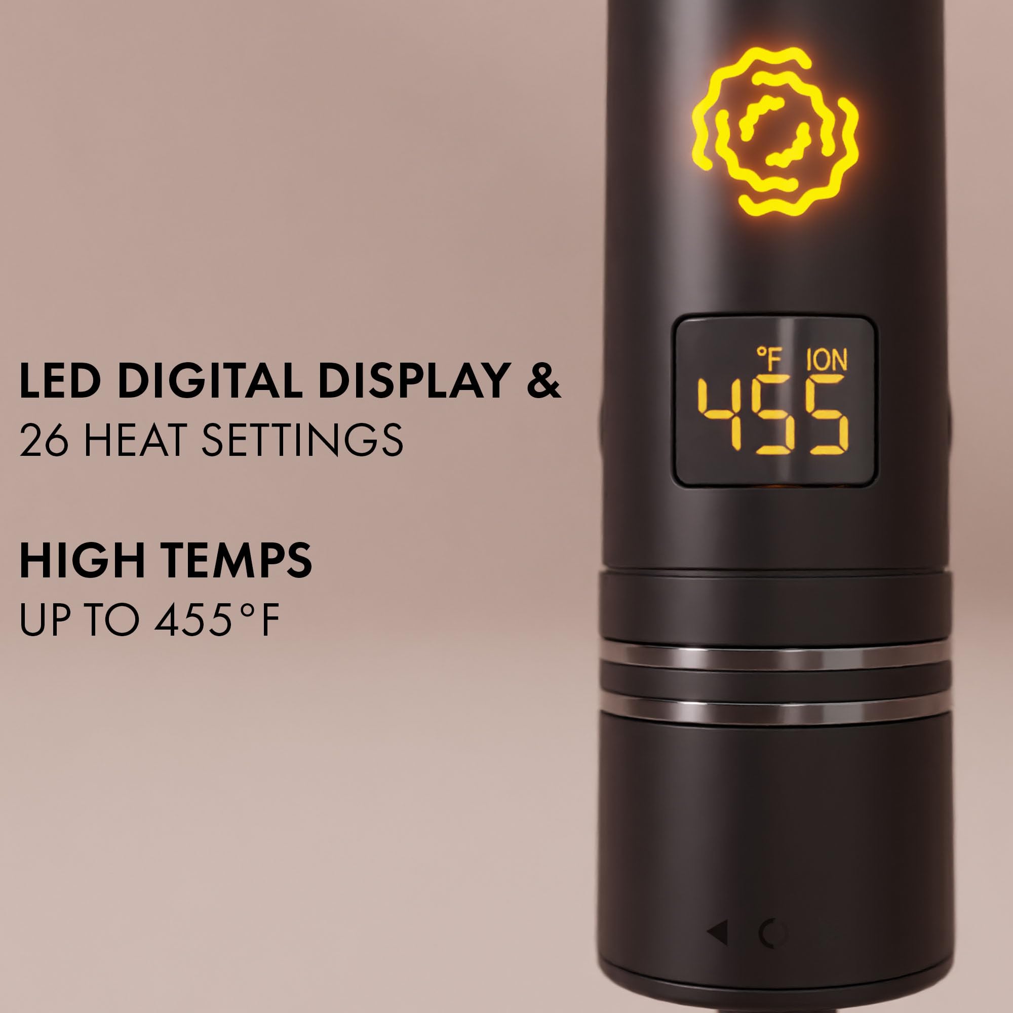 HOT TOOLS Pro Artist SmoothWave angled view displays 26 heat settings up to 455F for all hair types.
