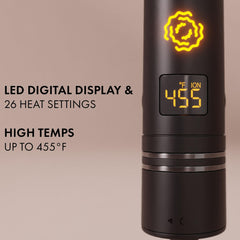 HOT TOOLS Pro Artist SmoothWave angled view displays 26 heat settings up to 455F for all hair types.