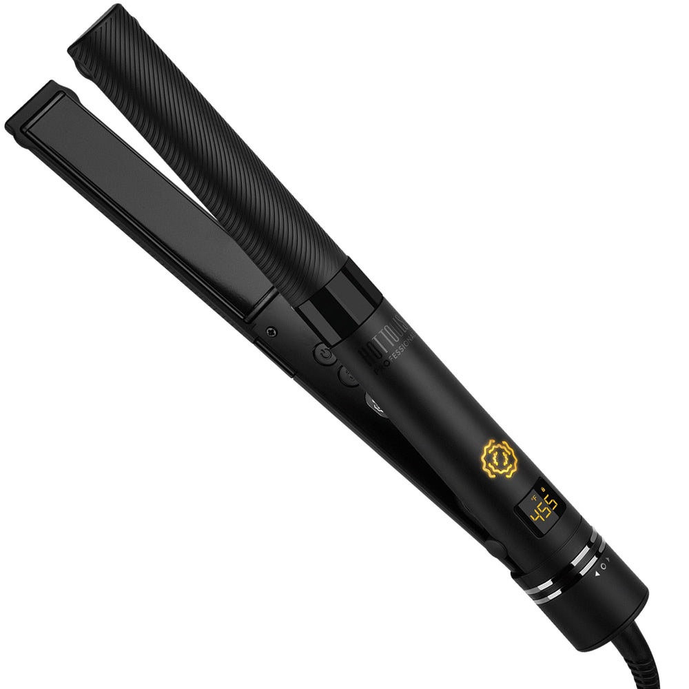 HOT TOOLS Pro Artist SmoothWave flat iron front view with vibrating plates for smoother glide.