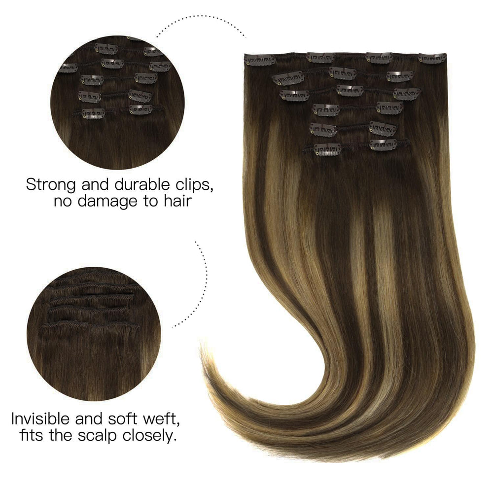 Hotbanana balayage chocolate brown mixed caramel blonde color blend for natural look