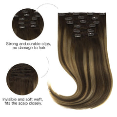 Hotbanana balayage chocolate brown mixed caramel blonde color blend for natural look