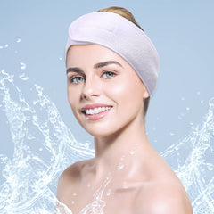 Hoteam spa headband white back view demonstrates secure wrap