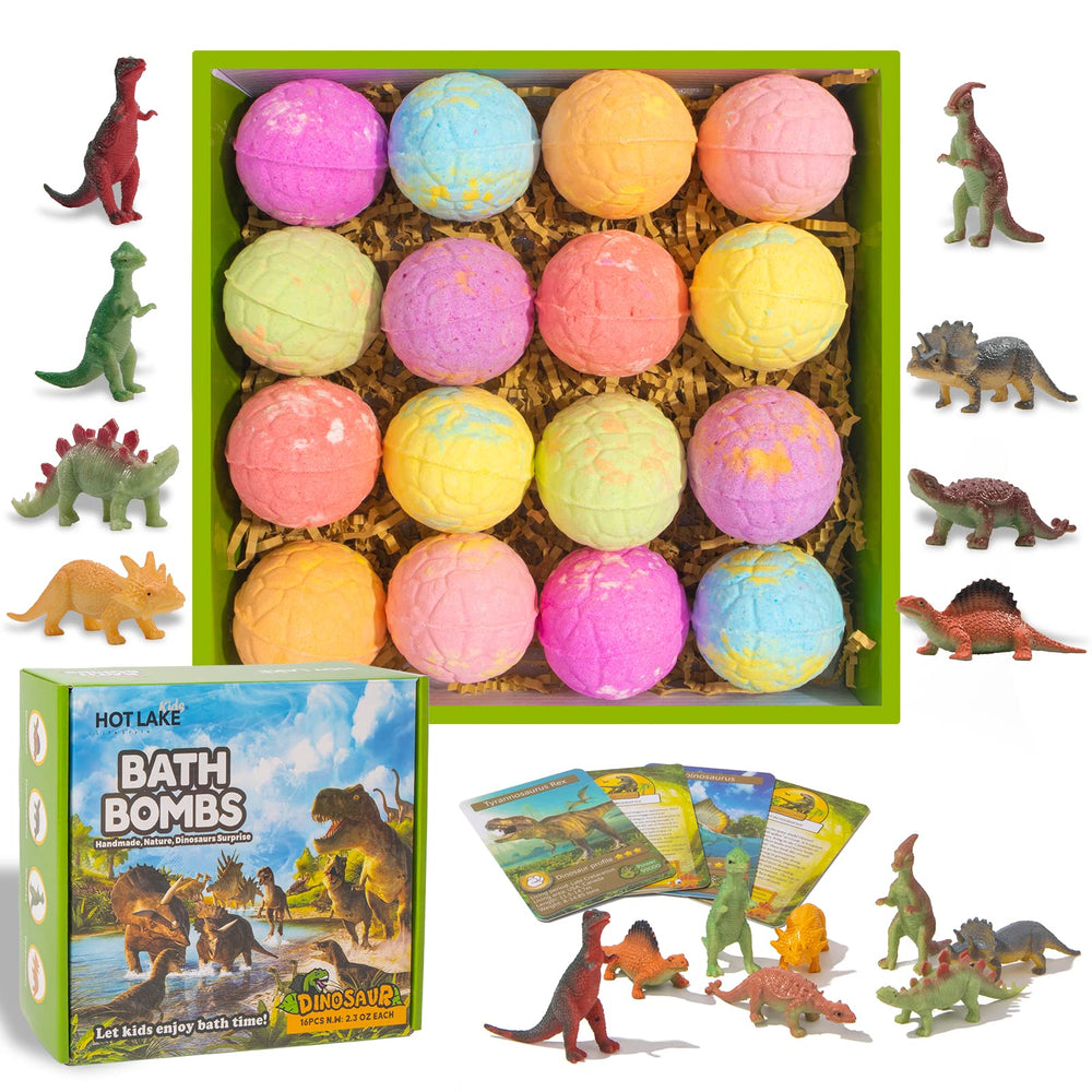 HOTLAKE dinosaur bath bombs gift set with colorful eggs and a surprise toy for imaginative bath time
