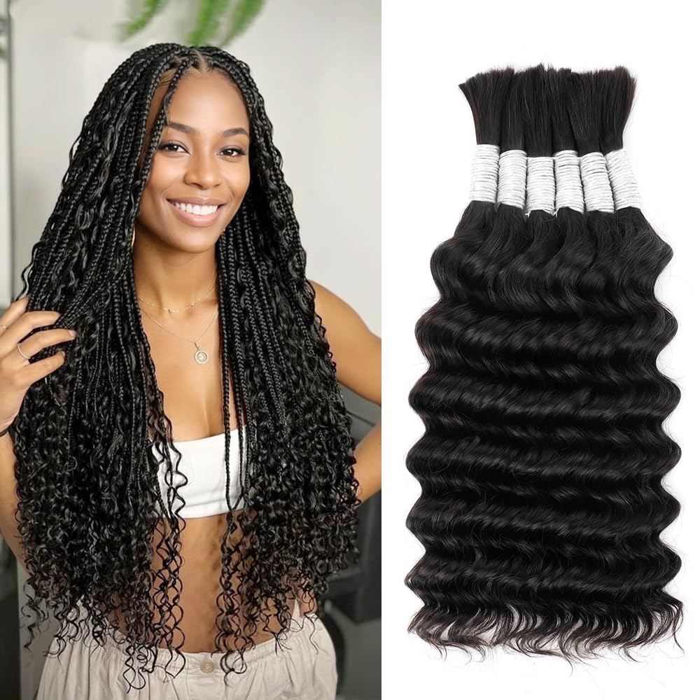 Hotlulana human braiding hair deep wave 14inch close-up texture for natural volume.