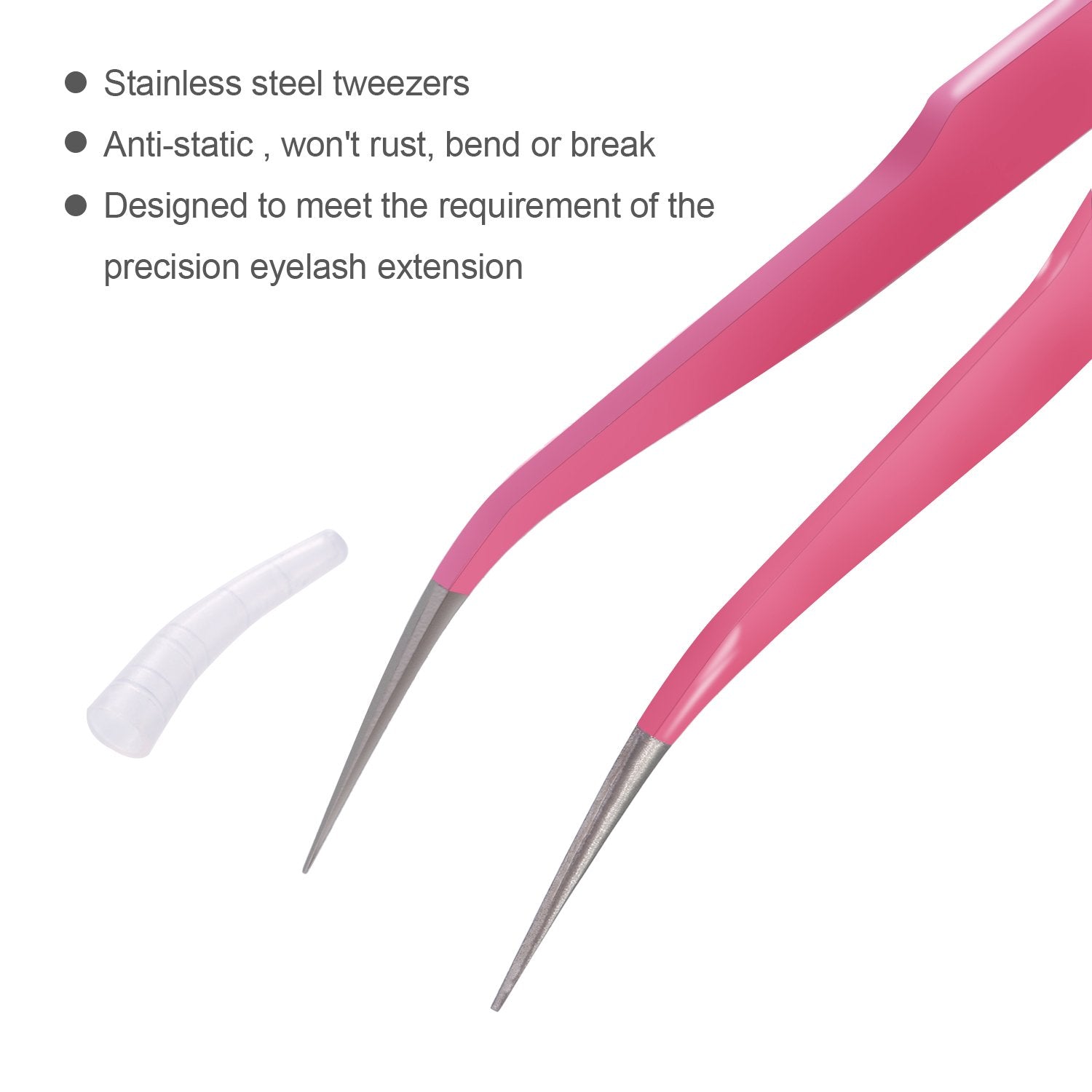 Hotop stainless steel eyelash tweezers resist rust and anti-magnetic for salon use.