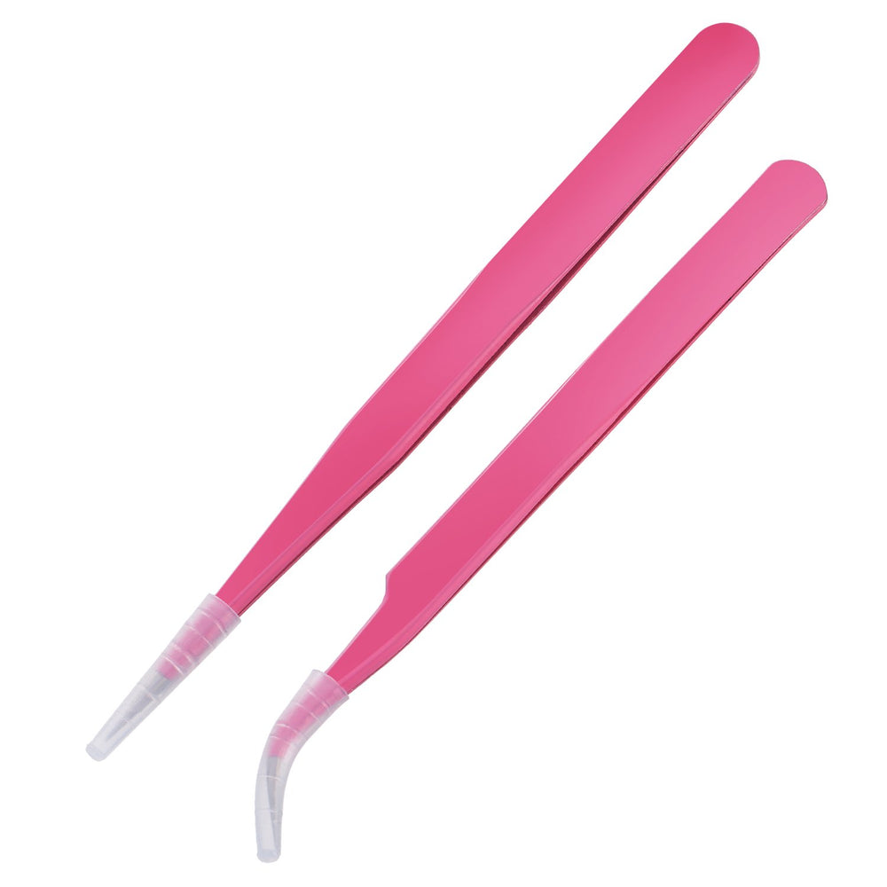 Hotop tweezer set with cloth bag in pink offers portable lash extension tools for professionals.