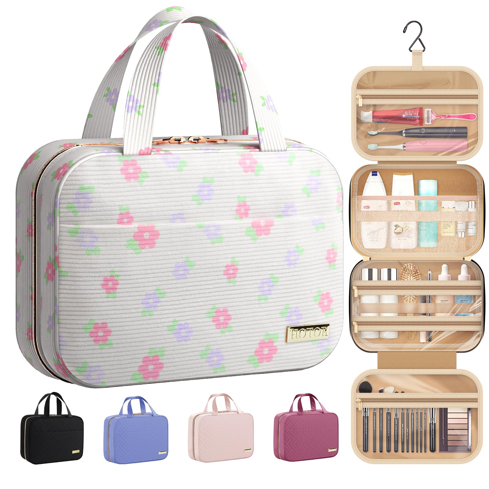 HOTOR Travel Toiletry Bag with hanging design for easy access and space saving on trips.