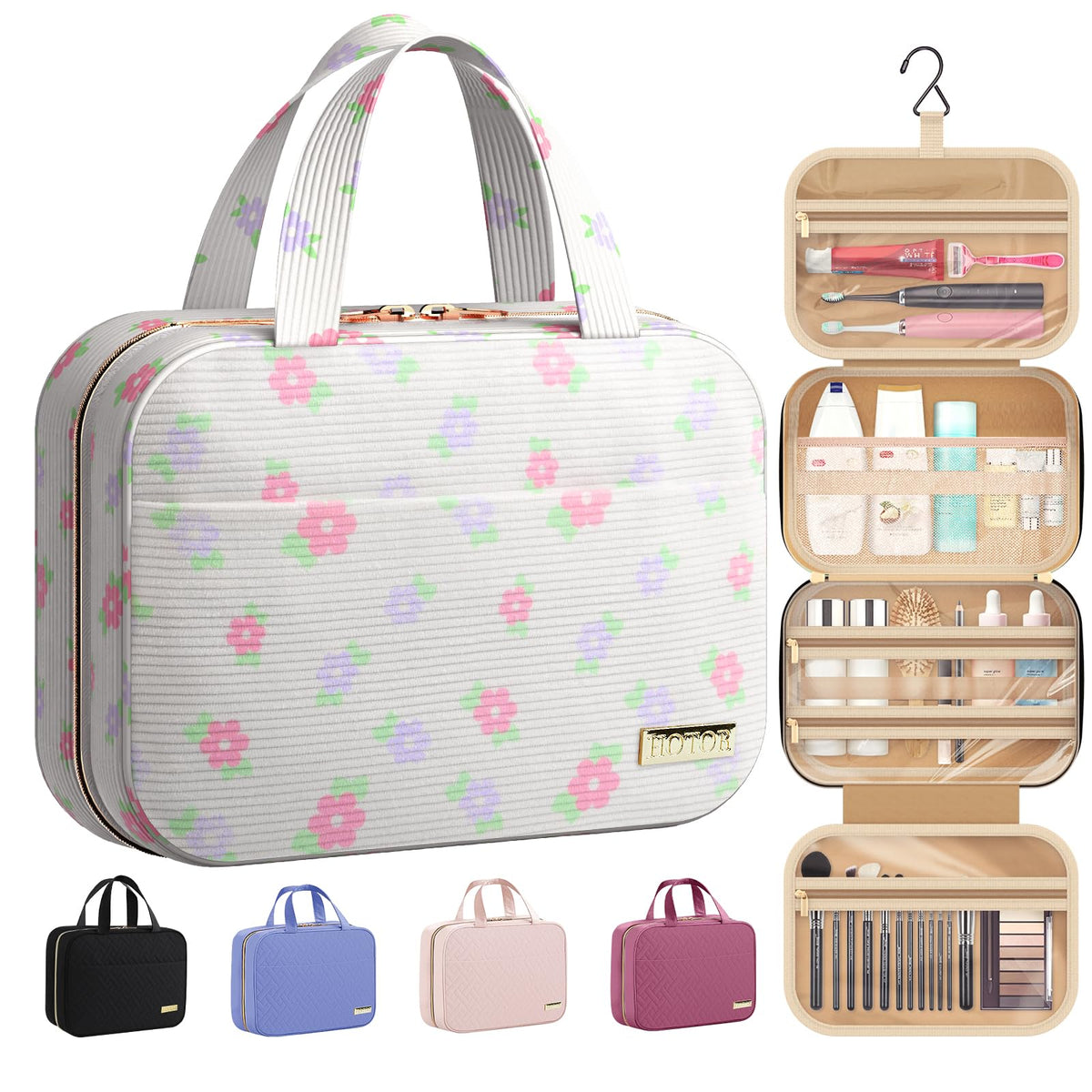 HOTOR Travel Toiletry Bag with hanging design for easy access and space saving on trips.