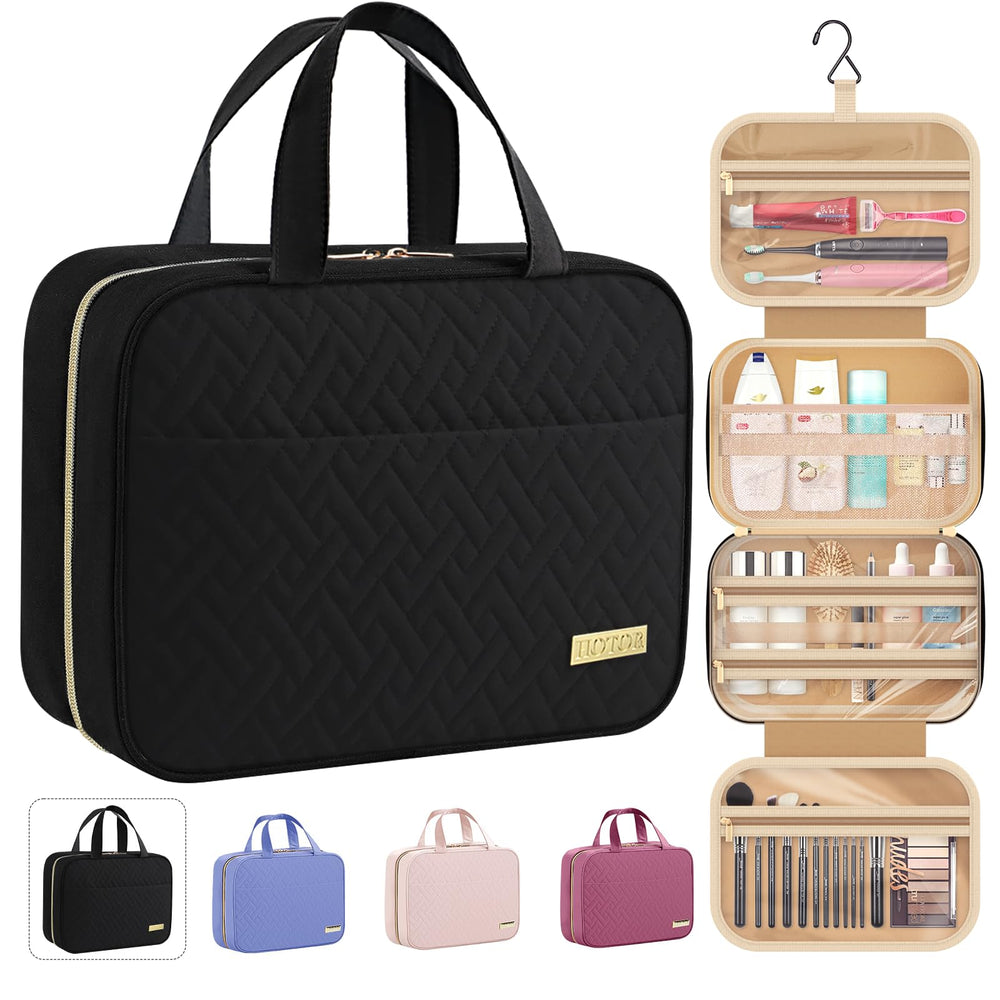 HOTOR travel toiletry bag hanging hook enables easy bathroom access