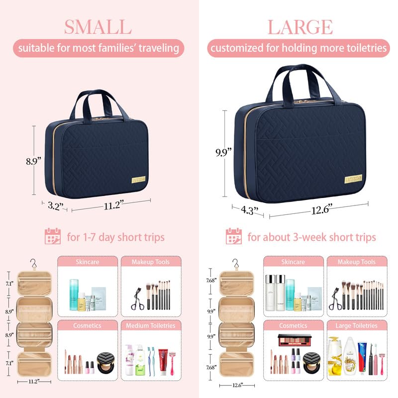 HOTOR travel toiletry bag hanging from a hook for accessible bathroom storage.