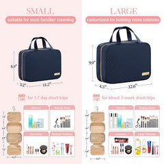 HOTOR travel toiletry bag hanging from a hook for accessible bathroom storage.