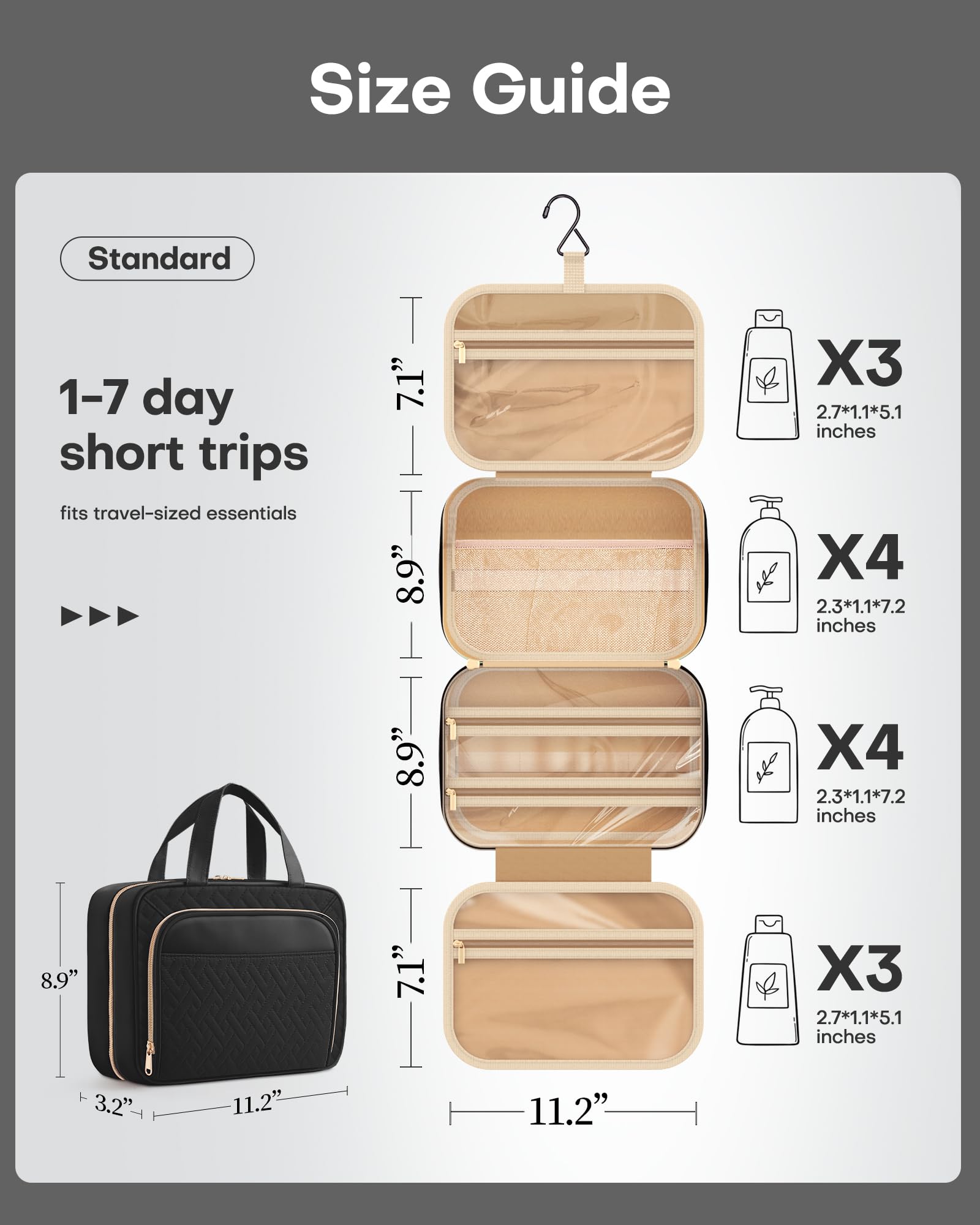 HOTOR travel bag hanging hook enables convenient mounting in bathrooms.