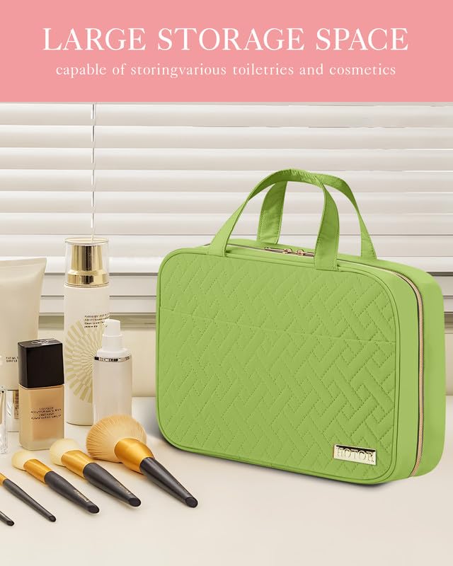 HOTOR travel toiletry bag hanging open reveals spacious interior for toiletries on trips