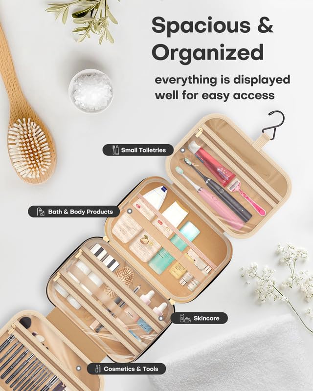HOTOR travel toiletry bag makeup compartments help stay organized during packing.