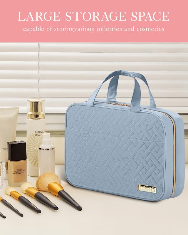 HOTOR Travel Toiletry Bag open layout highlights spacious compartments for easy access