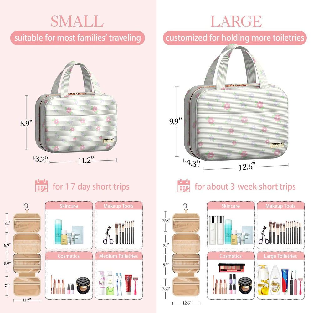 HOTOR toiletry bag opened to show compartments for organized packing on the go.