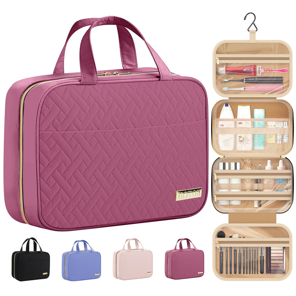 HOTOR travel toiletry bag in Rosewood-Pink, compact closed design for easy packing.