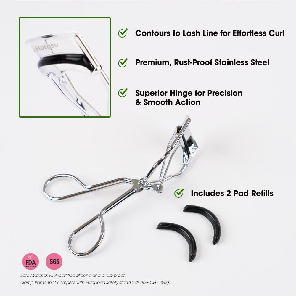Hotosu eyelash curler with soft pads for pinch-free lift