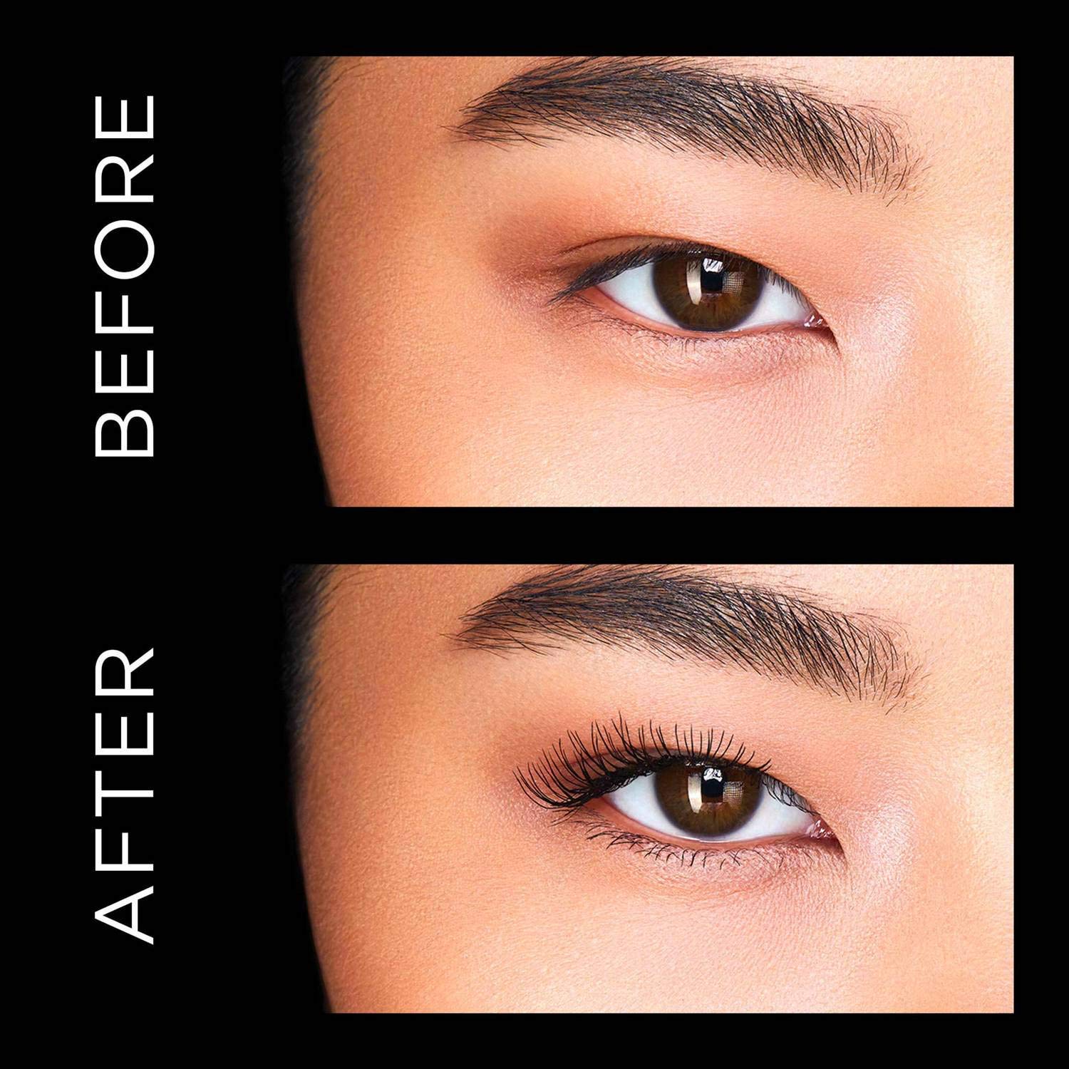 Hourglass Caution Extreme Lash Mascara 4D brush close-up demonstrates lift, separation, and double volume.