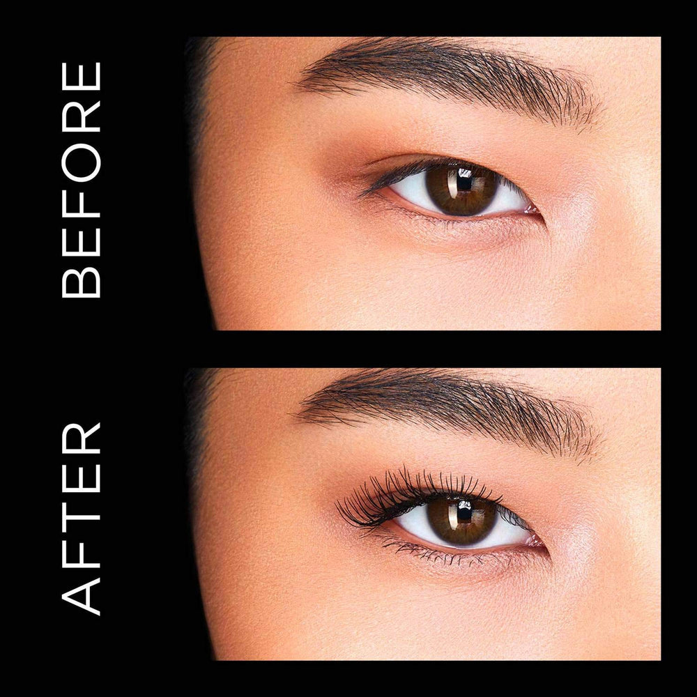 Hourglass Caution Extreme Lash Mascara 4D brush close-up demonstrates lift, separation, and double volume.