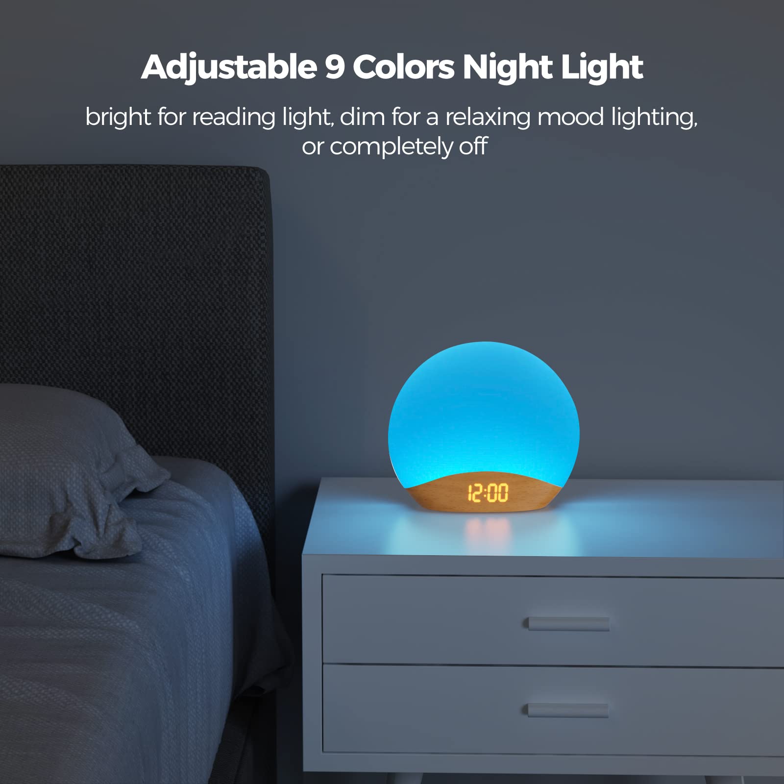 HOUSBAY Night Light 9 Colors highlights customizable brightness for reading or relaxing.