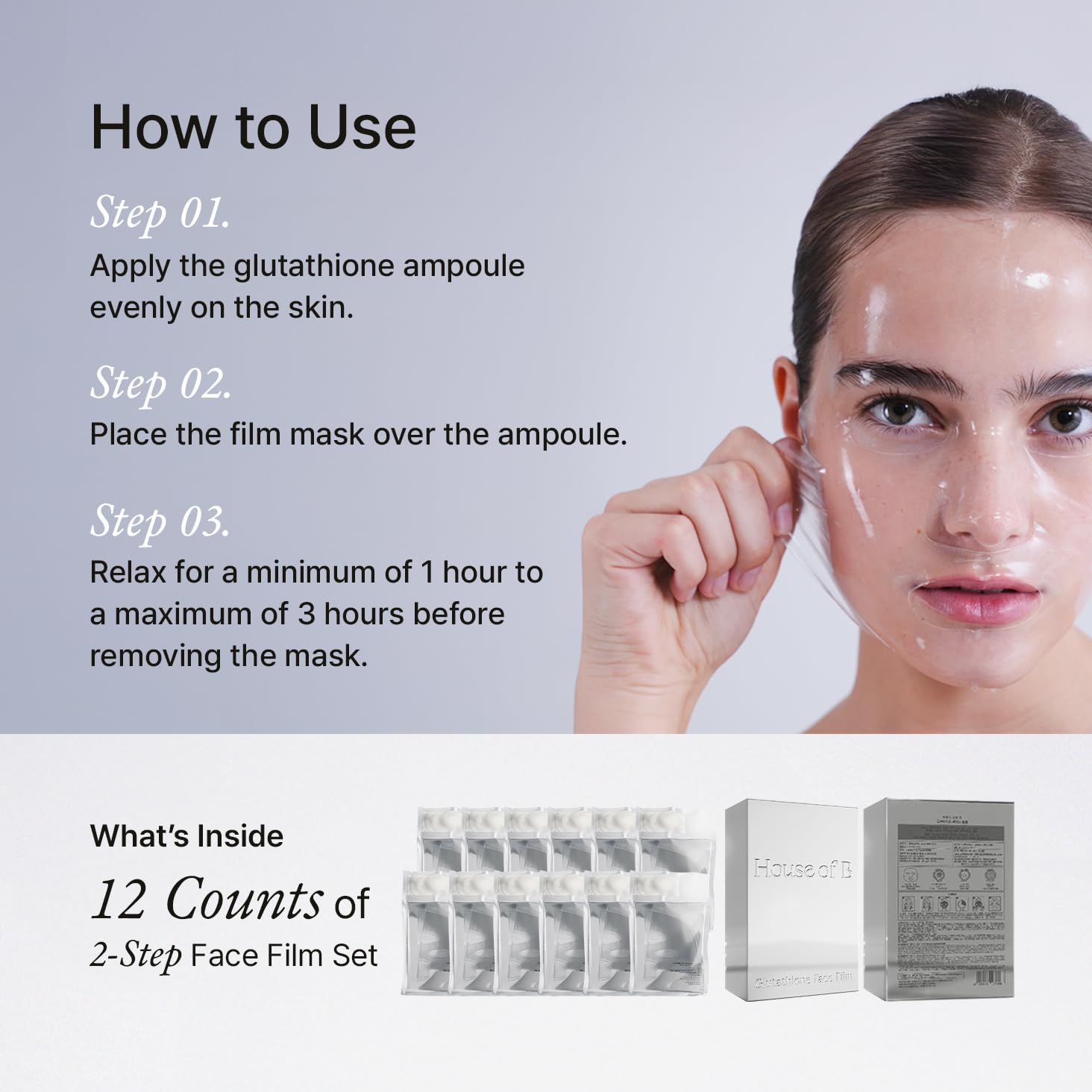 House of B Glow wrinkle-reduction closeup hints at improved skin firmness.