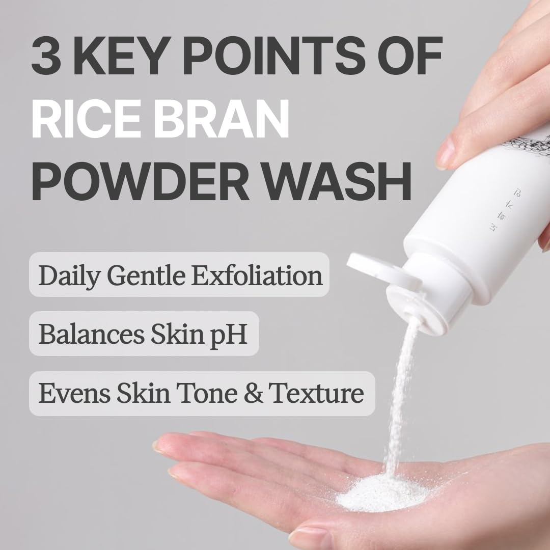Close-up of rice bran exfoliating particles in House of Dohwa wash for sensitive skin.