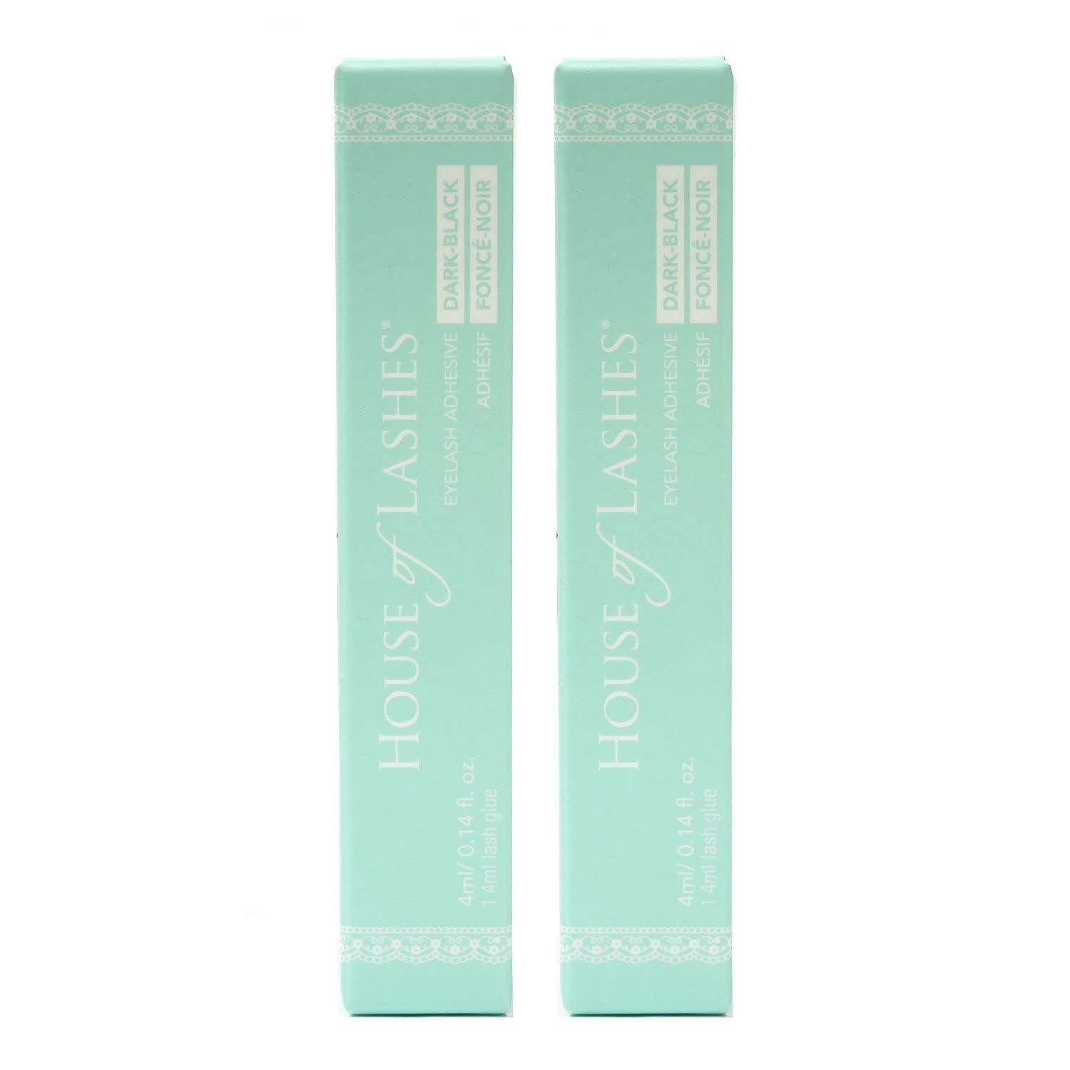 House of Lashes glue-dark-adhesive-tube closeup shows latex-free formula for sensitive eyes.