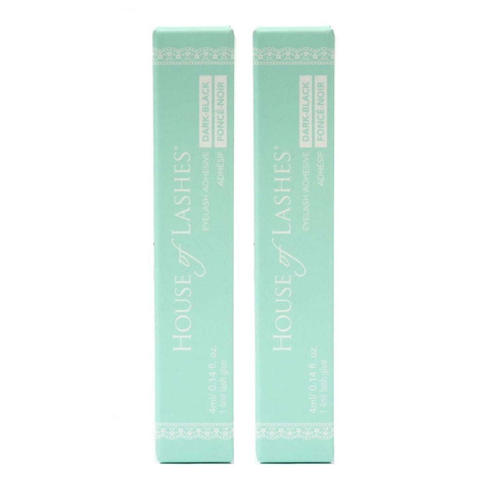House of Lashes glue-dark-adhesive-tube closeup shows latex-free formula for sensitive eyes.