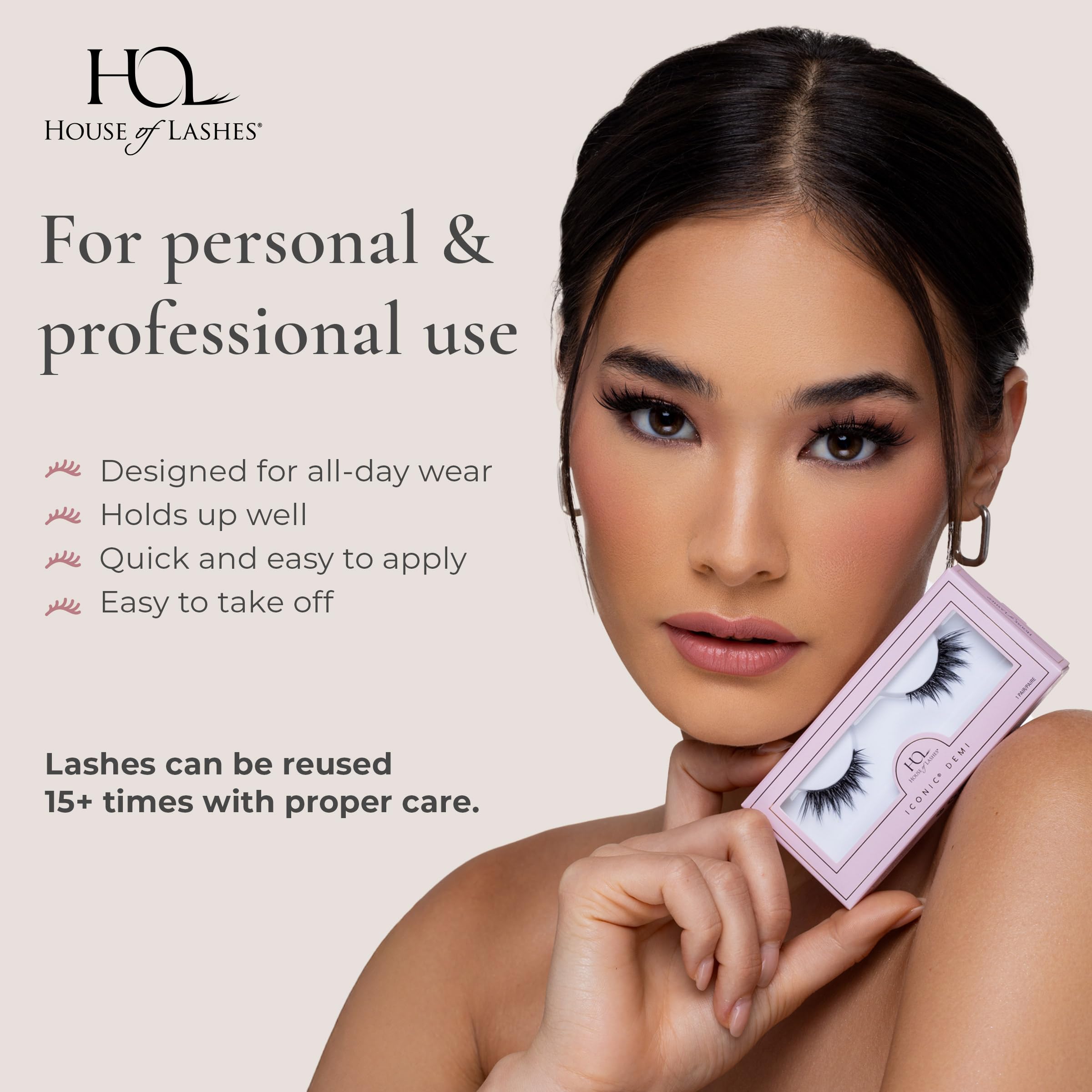 House of Lashes Iconic Demi 3D faux mink fibers blend naturally with lashes