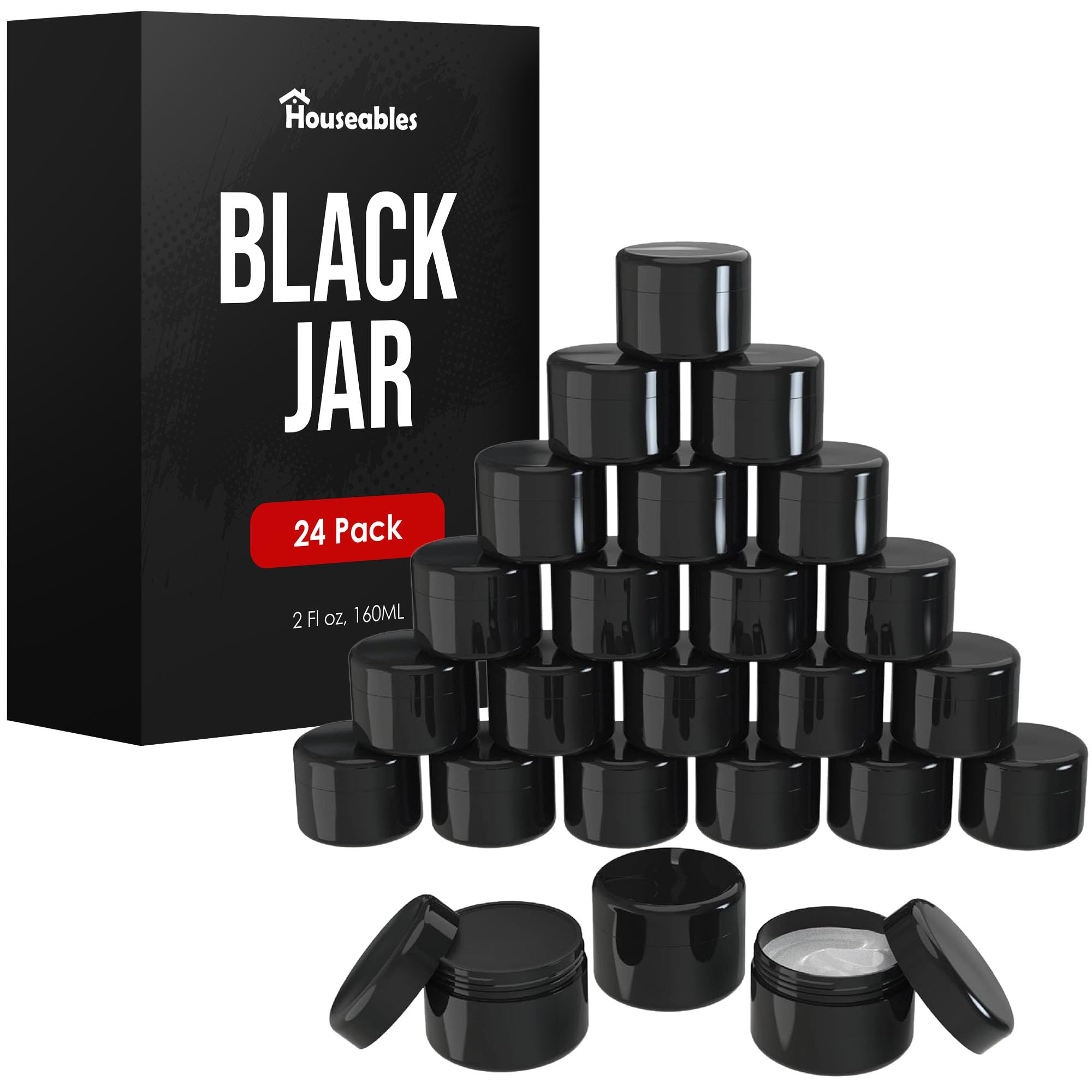 Houseables cosmetic containers with lids 2oz black jar showcases durable, travel-ready storage for creams.