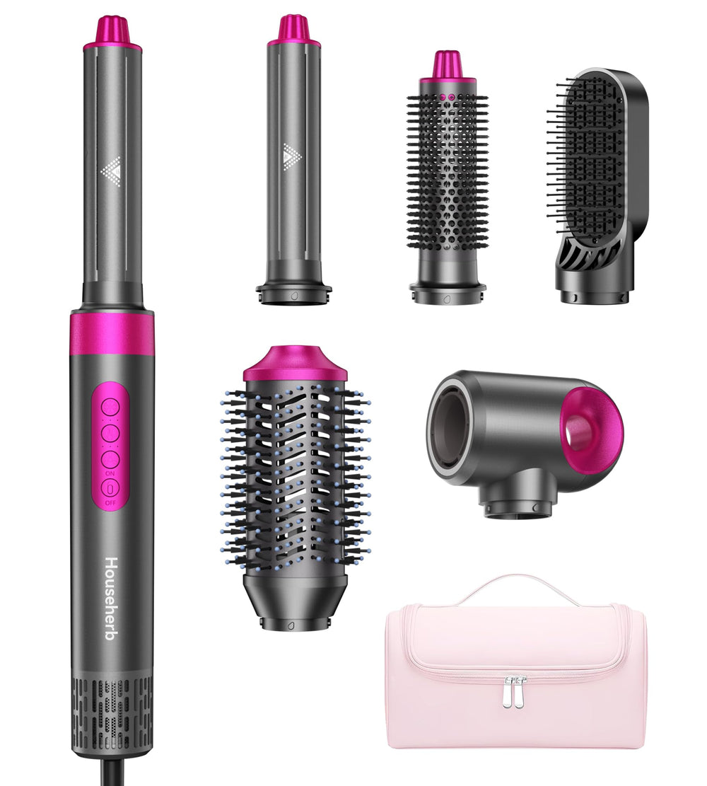 Househerb 6in1 hair-dryer-brush front view enables quick, frizz-free styling at home.