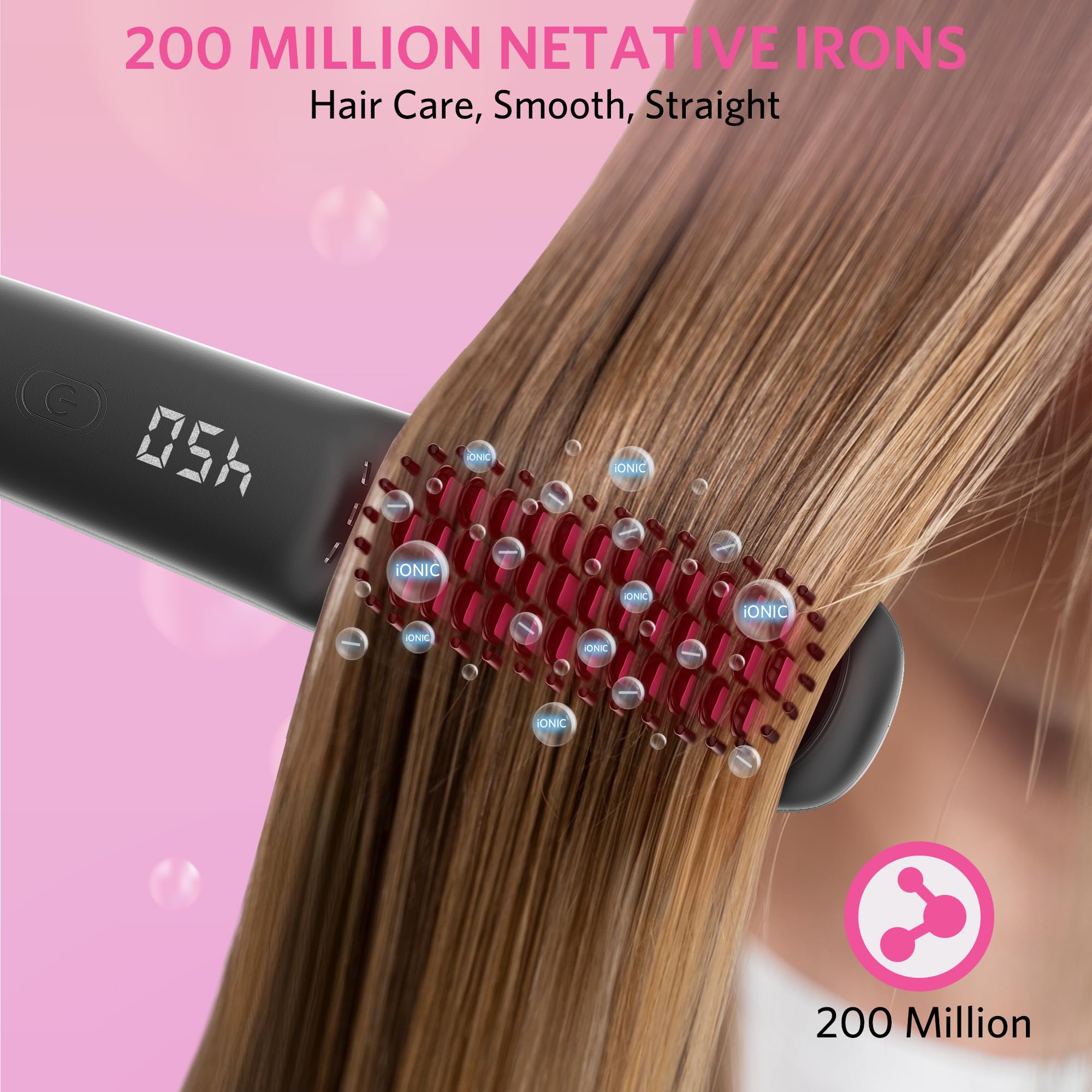 Househerb hair straightener brush LED display demonstrates heat selection feature.