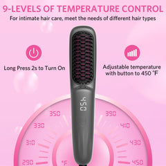 Househerb hair straightener brush beside travel pouch highlights portability.