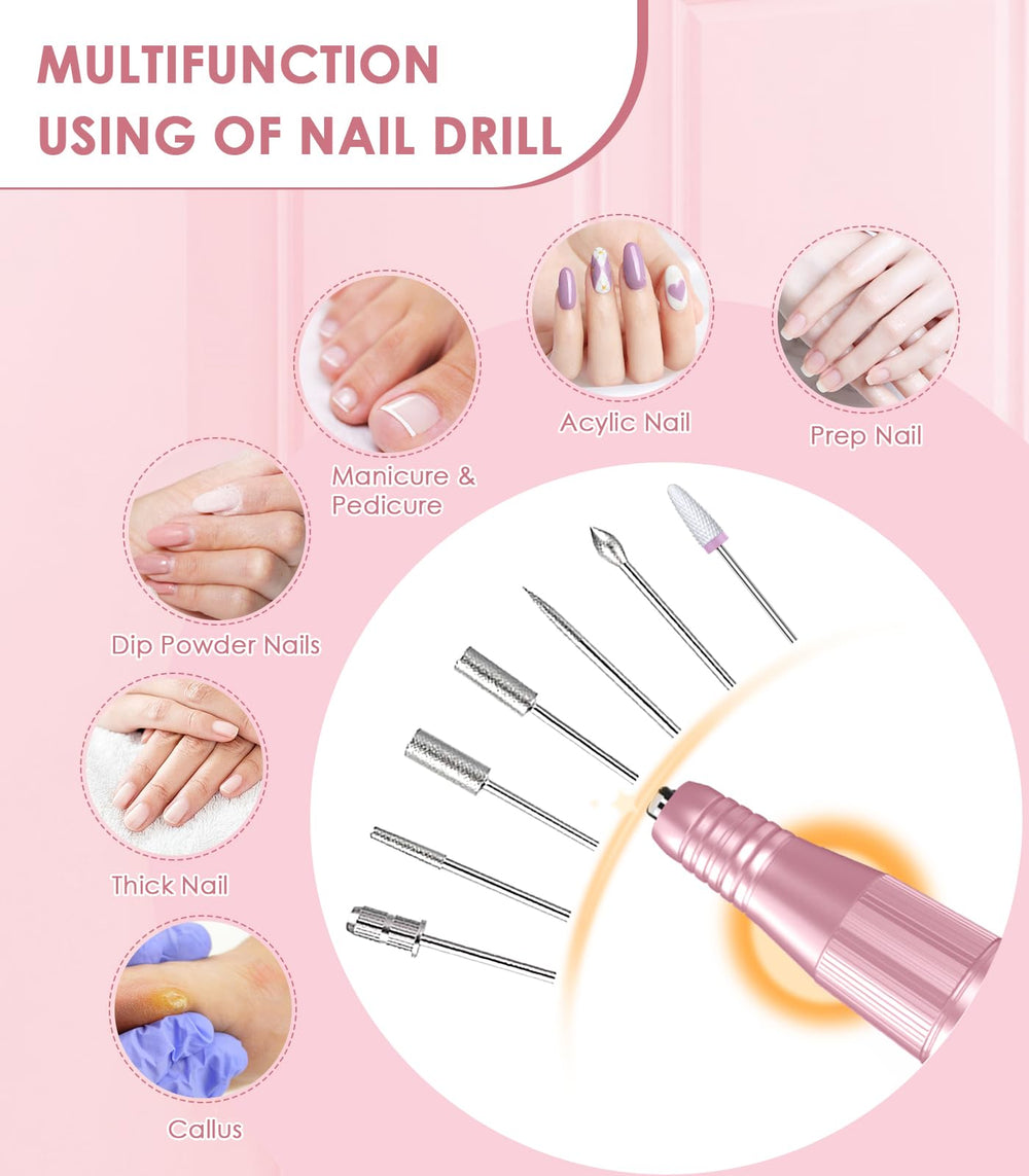 HOUSMV nail drill kit with bits and sanding bands detailing versatility