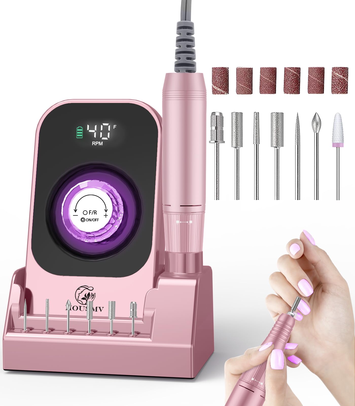 HOUSMV portable electric nail drill front view for precise acrylic work