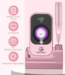 HOUSMV portable electric nail drill side profile shows compact travel-friendly design for on-the-go manicures