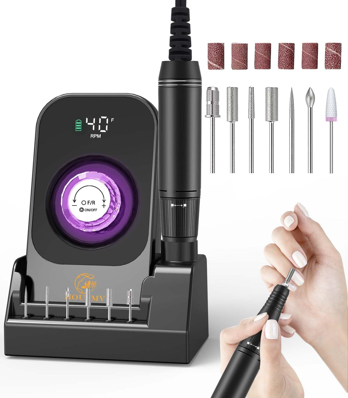 HOUSMV portable nail drill 40k RPM for fast acrylic and gel removal.