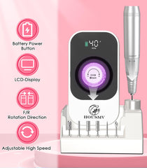 HOUSMV nail drill battery display showing remaining power for uninterrupted sessions