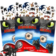 How To Train Your Dragon tattoo set with three sheets, ideal party favors for kids.