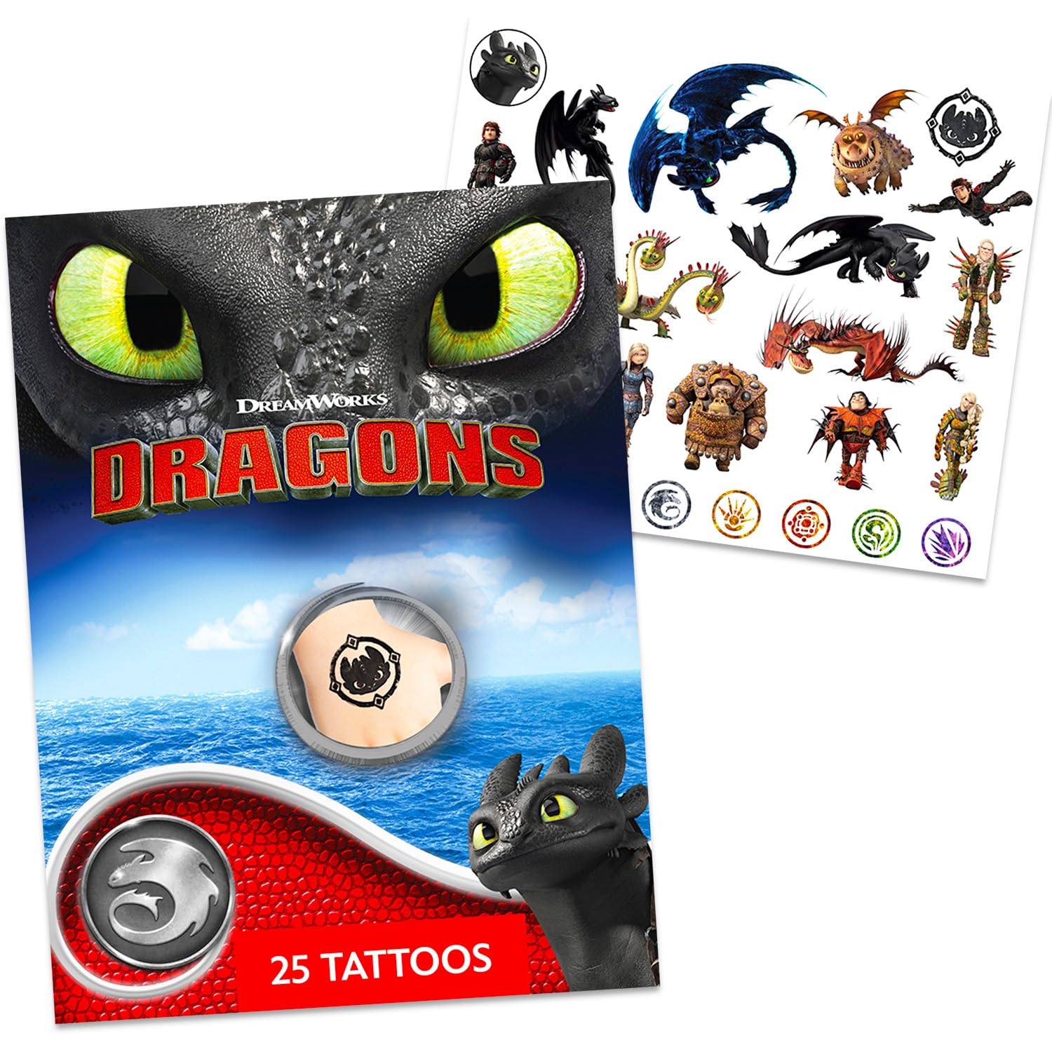 How To Train Your Dragon tattoo set sheet 2 featuring Toothless for kid-friendly party fun.