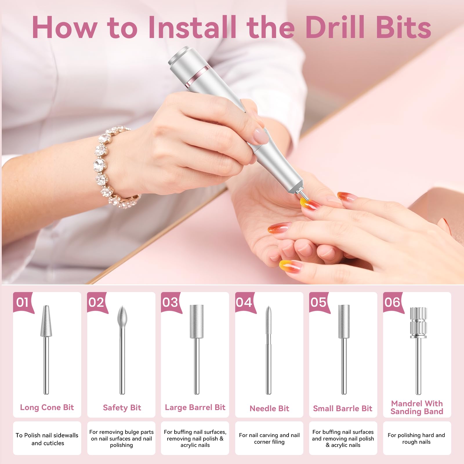 Hoxida six drill bits and 50 sanding bands expand grooming options at home.
