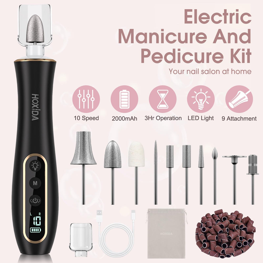 Hoxida cordless nail drill in use for on-the-go manicure sessions.