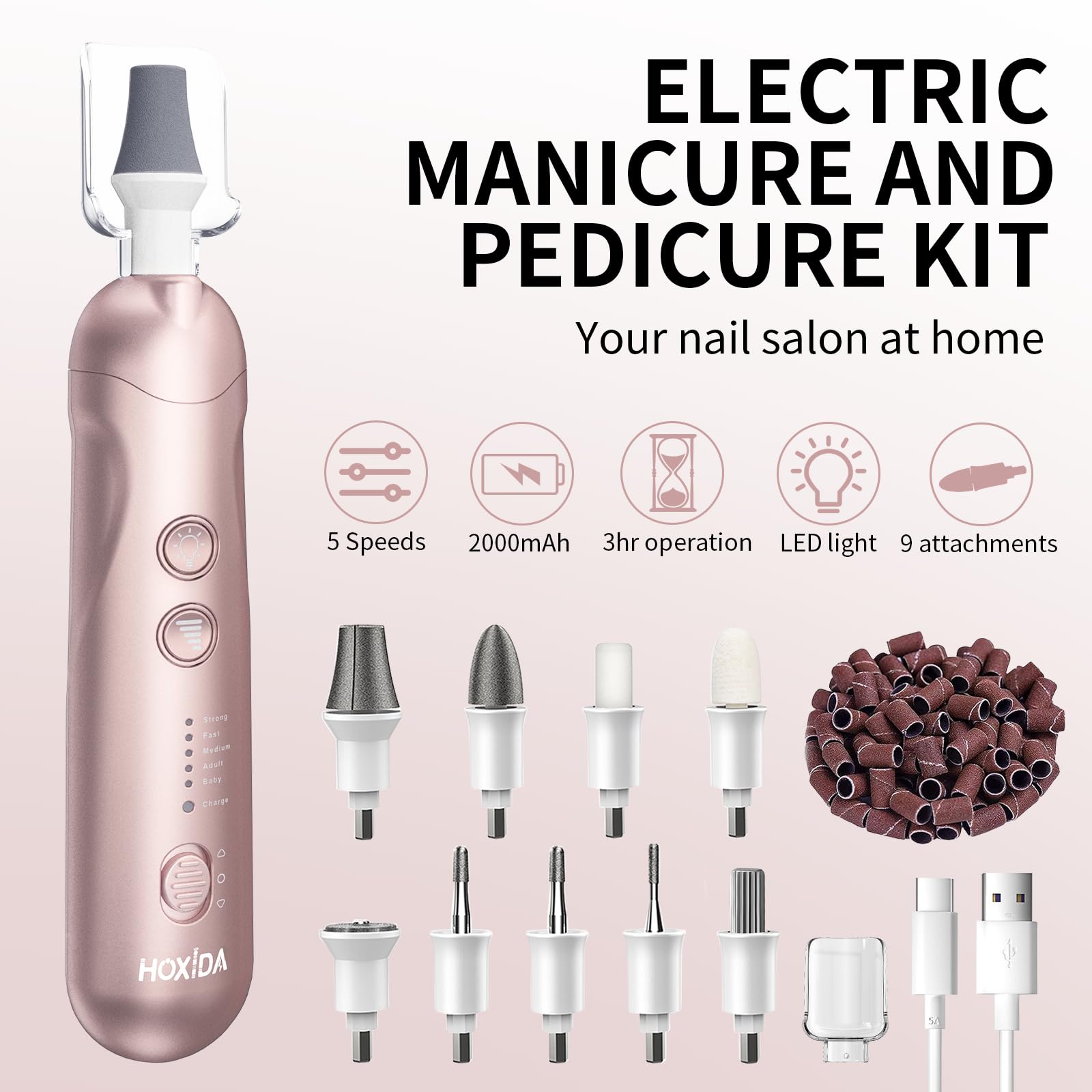 Hoxida cordless nail drill portable enables on-the-go nail care and quick touch-ups.