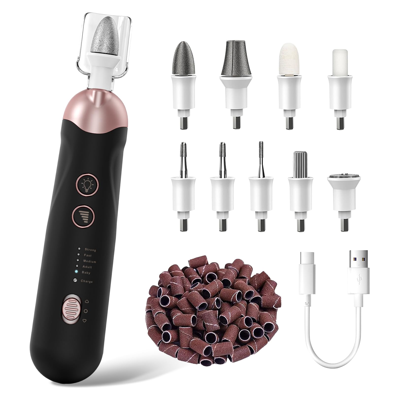 Hoxida cordless nail file front view, portable for home or travel nail care.