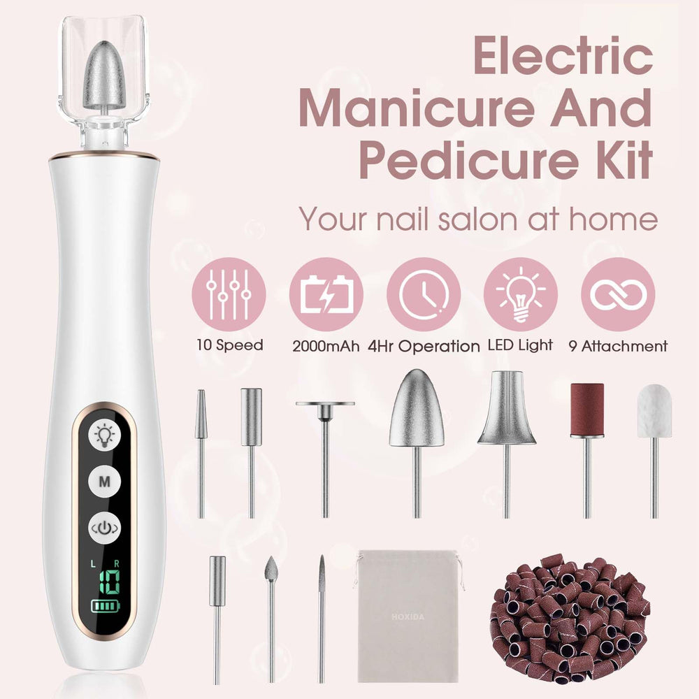 Hoxida cordless nail file portable design for salon-quality mani-pedi anywhere.