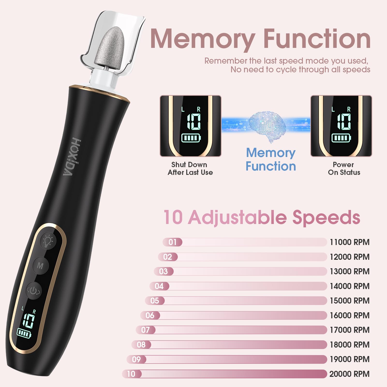 Hoxida ergonomic manicure tool performing comfortable, precise sessions.