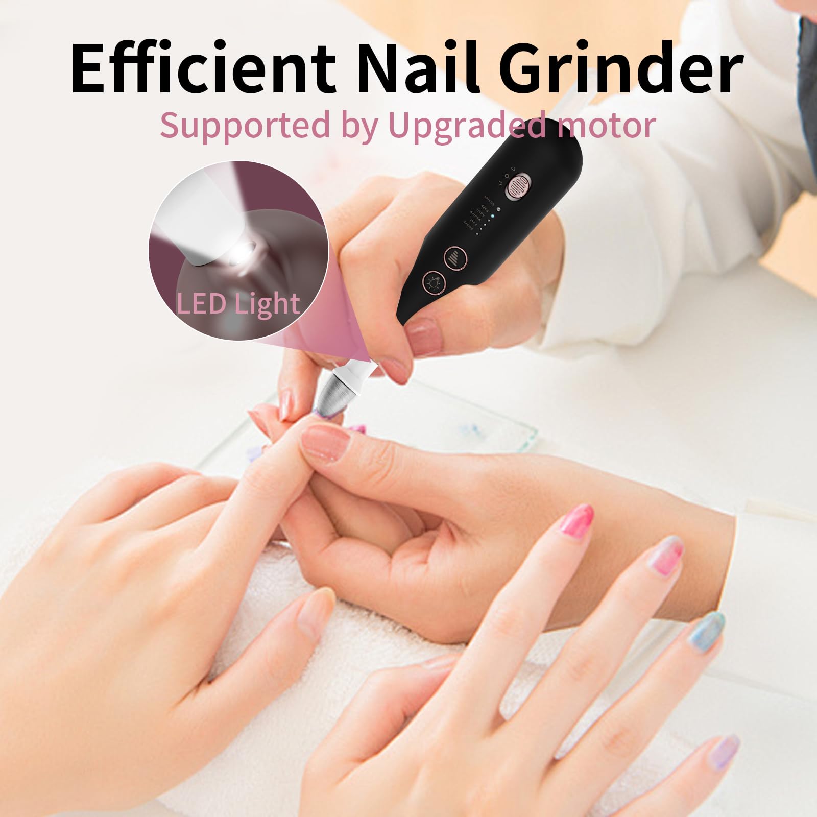 Hoxida includes nine drill bits and 100 sanding bands for versatile nail care.