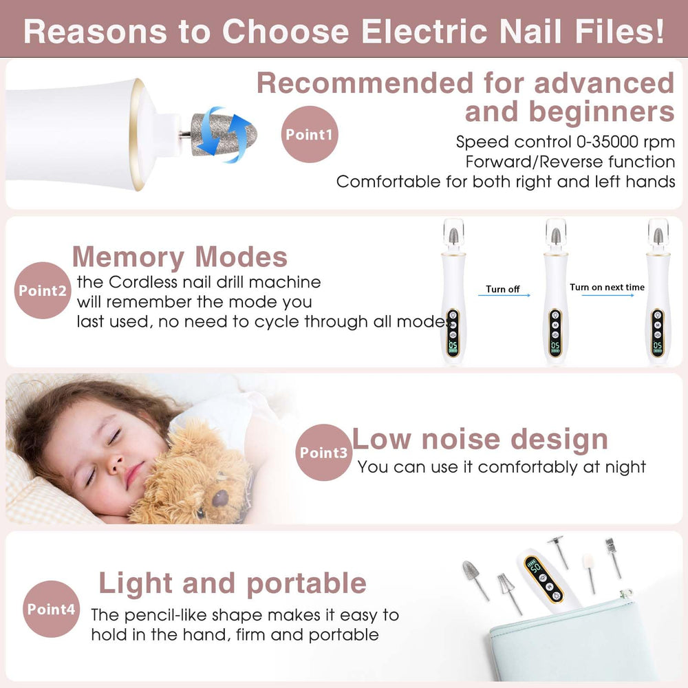 Hoxida interchangeable drill bits kit enables versatile shaping, buffing, and cuticle care.